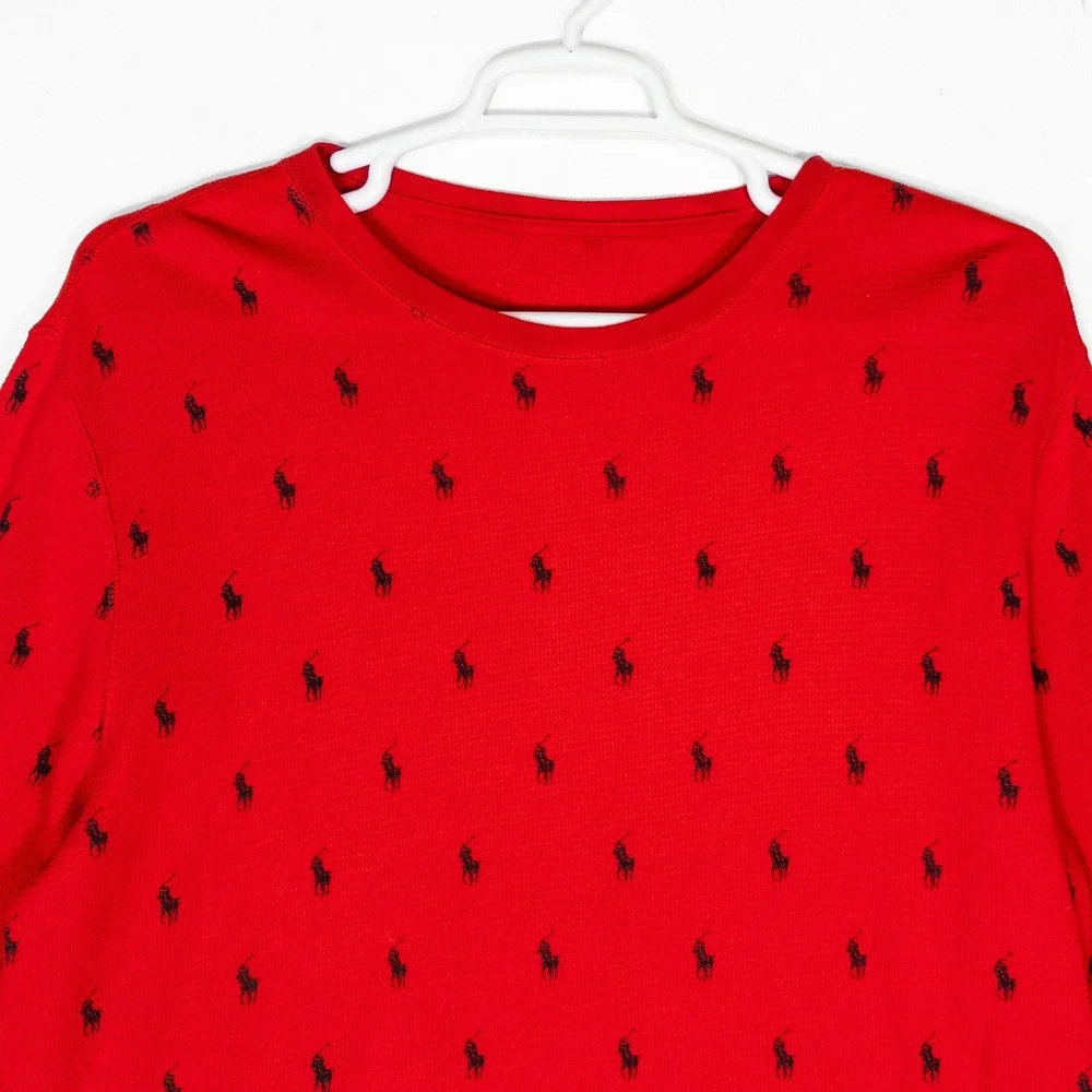 Polo Ralph Lauren Red All Over Pony Logo Waffle Knit Thermal Shirt Mens XL
